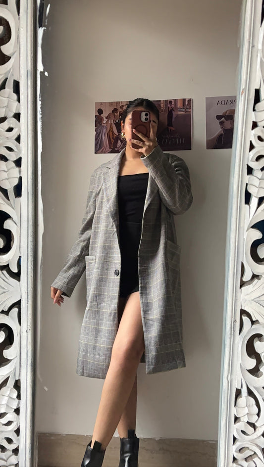 Camey Checked Grey Overcoat