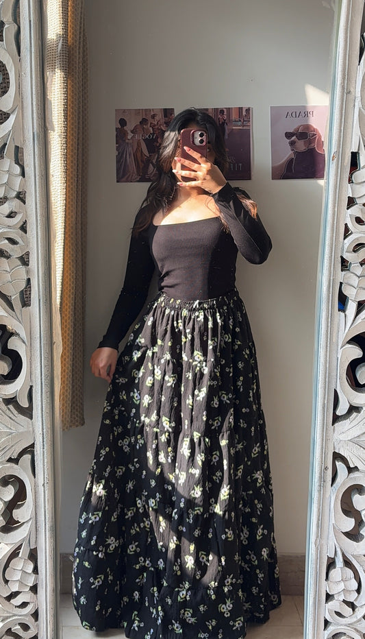 Black Floral Skirt