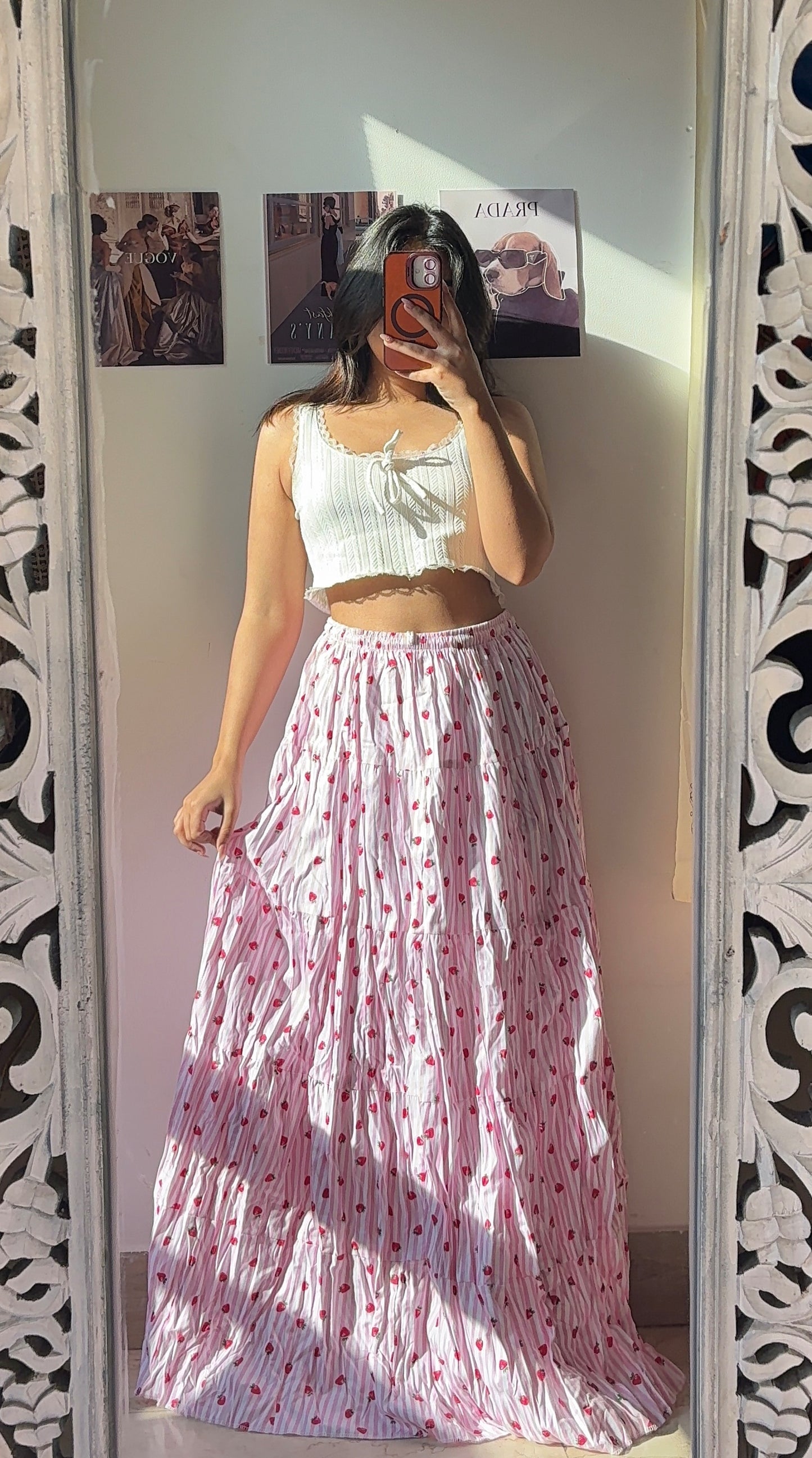 Light Pink Strawberry Printed Skirt