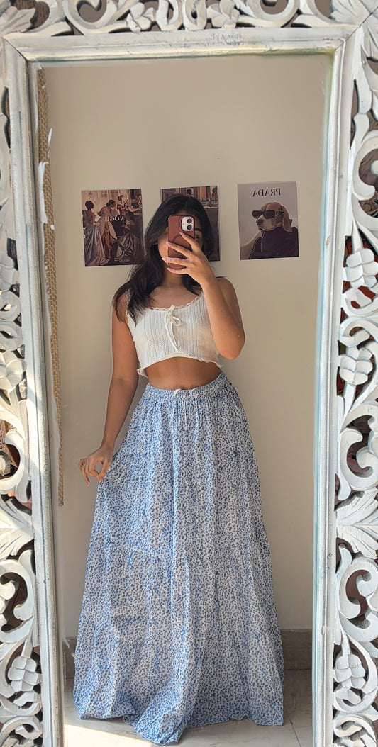 White Mini Floral Skirt