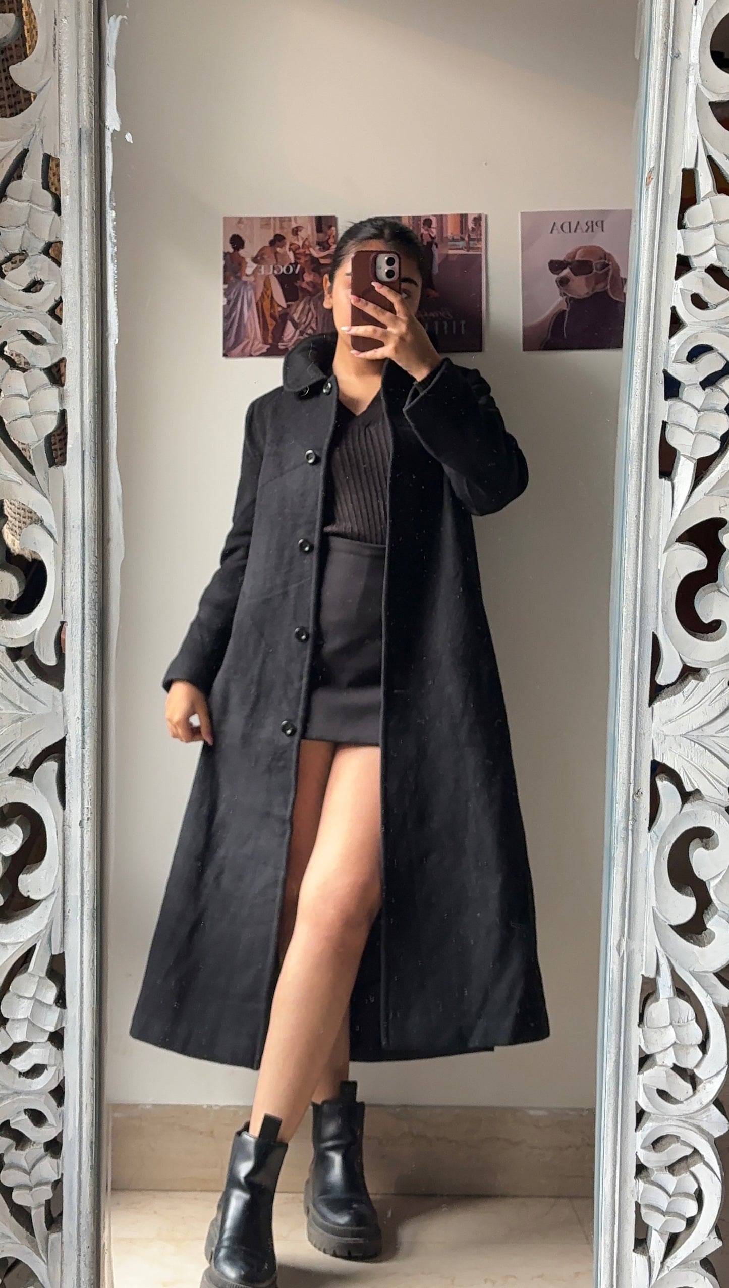 Basic Black Long Overcoat