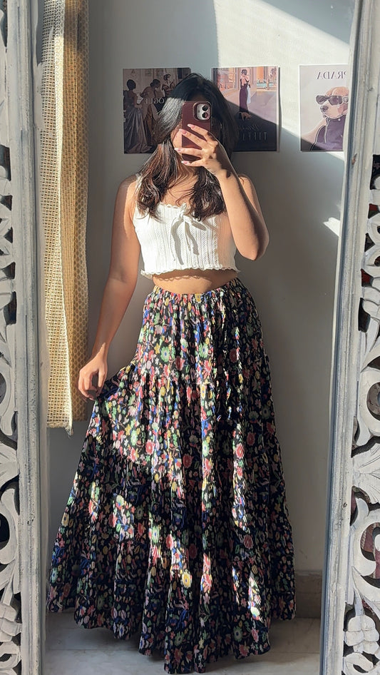 Black Multi-Coloured Floral Skirt