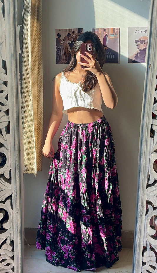 Elegant Black Floral Skirt