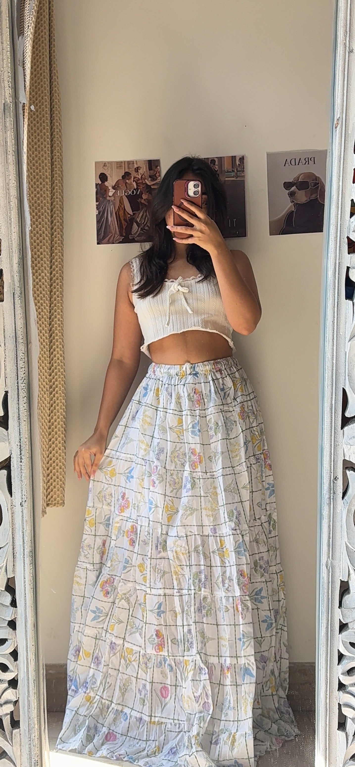 White Square Box Floral Skirt